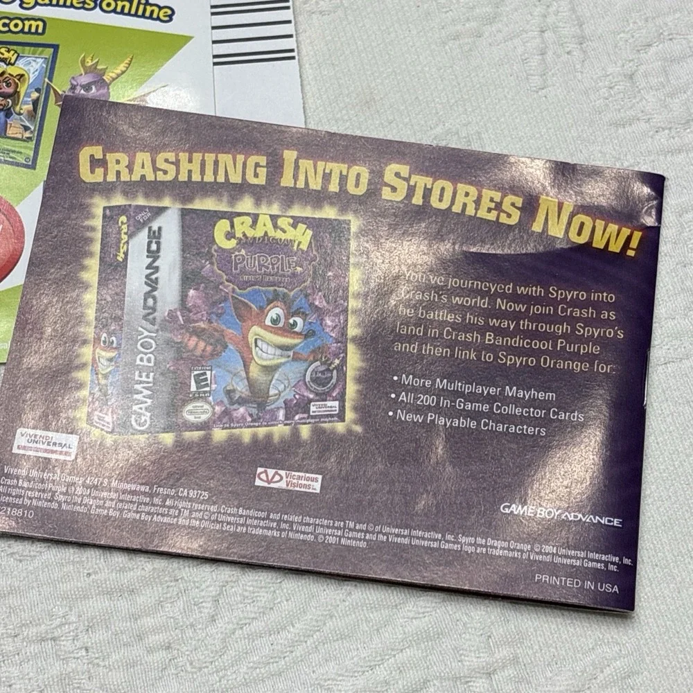 Spyro Orange The Cortex Conspiracy Game Boy Advance GBA Gameboy Manual